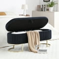 thumbnail image 3 of Oval Storage Bench, Upholstered Velvet End of Bed Bench, Storage Ottoman Bench with Golden Metal Legs, Modern Entryway Bench Fully Assembled Except Legs, 3 of 7