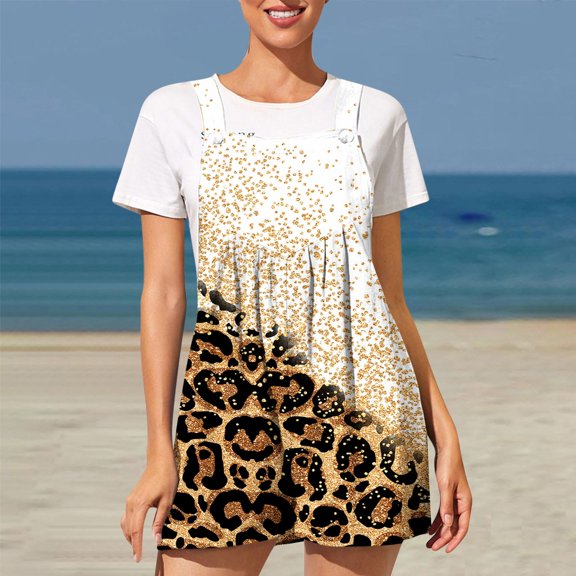 Edvintorg Womens Short Overalls Casual Summer Bib Shortalls Rompers with Pockets Fashion Printed Sleeveless Suspender Jumpsuit Wide Pocket Leg Pant