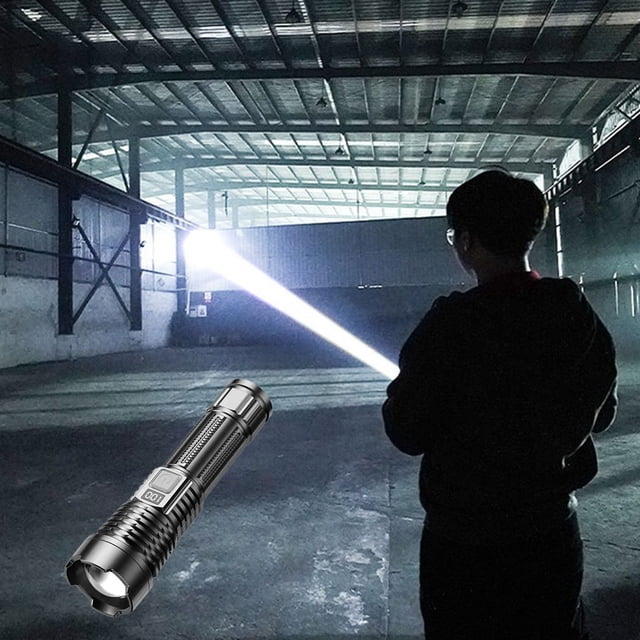 LED Rechargeable Flashlight: Ultra-Bright 3280ft Range, 3 Modes, Aluminum Housing, USB Fast Charging, Long Battery Life, Waterproof & Durable for Outdoor Use - Black, 17.3cm Length, 150g Weight