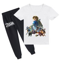 Boys & Girls' Breathable Summer Outfit: The Legend of Zelda Print on Cotton Short Sleeve T-shirt Set