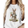 thumbnail image 2 of Women's T-Shirt Easter Rabbit Carrot Vintage Short Sleeve Casual Tee Classic Crew Neck T Shirt for Women White, XL, 2 of 7