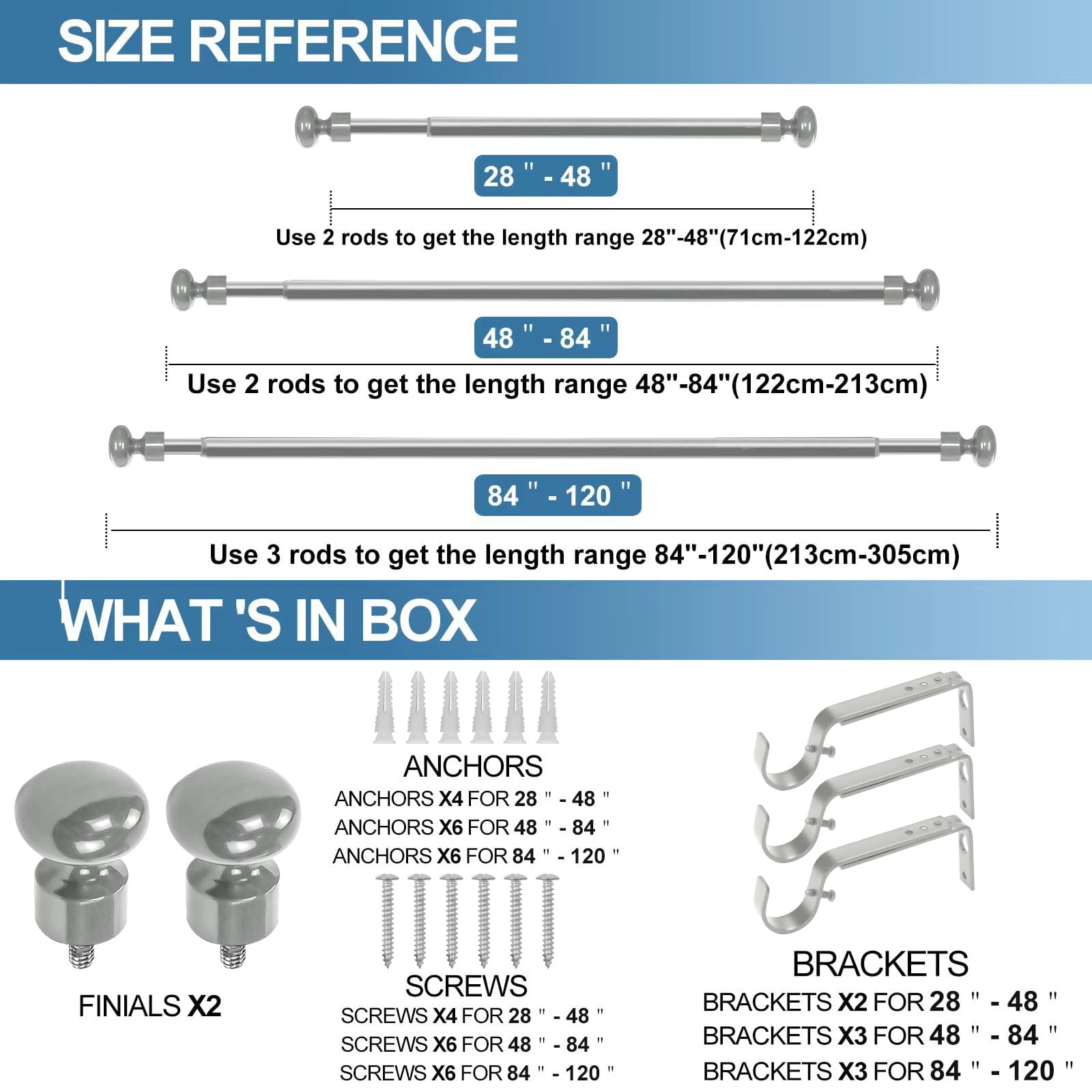 Urbanest Oval Designer Single Curtain Rod – Decorative Metal Finials, 5/8" Diamter Drapery Hardware Set Window Treatments, 48" to 84", Antique Silver/Pewter