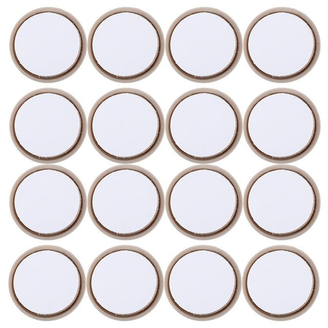 20pcs Floor Protector Pads Furniture Pads Sliding Mats for Moving Furniture. These round, self-stick furniture glides are made of high-grade plastic and feature a white surface with a beige border. Each pad measures 2.50x2.50x0.70cm (0.98x0.98x0.28 inches) and is designed to protect hardwood, vinyl tile, and cement floors from scratches and friction. Suitable for tables, chairs, desks, stools, cabinets, and other wooden furniture items.