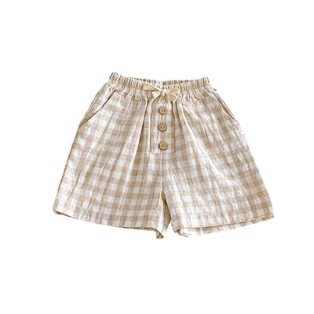LIIPEE Boys Shorts Summer Casual Plaid Print Drawstring Waist Loose Fit Buttons Shorts Kids Comfortable Breathable Cute Fashion Versatile Daily Wear 6-12 Months