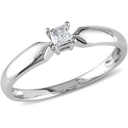 1/10 Carat T.W. Princess Cut Diamond Solitaire Engagement Ring in 10kt White (Best Princess Cut Diamond Rings)