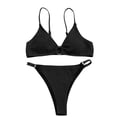 thumbnail image 4 of Lopeceal Women's Ribbed O-Ring String Bikini Swimsuit Cheeky Thong Swimwear Two Pieces Bathing Suit, 4 of 5