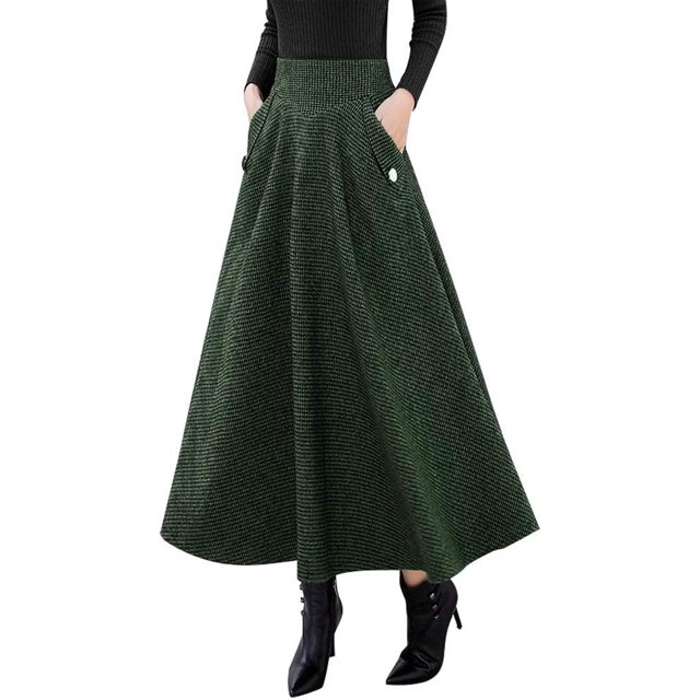 Falda larga de otoño e invierno a cuadros de cintura alta para mujer Army M Army M Xishao ropa