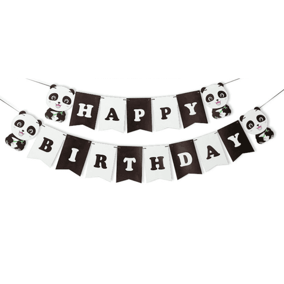 Panda Happy Birthday Banner, Black and White, Party Decoration, Cute Panda Theme