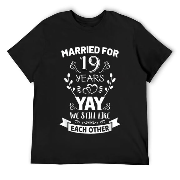 Mens Married for 19 Years 19th Anniversary Gift for Husband Wife T-Shirt Black