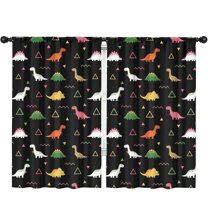 Blackout Kids Curtains,Black Dinosaurs Geometric Pattern Childrens Insulated Curtains Set Of 2,Bedroom Essentials,Toddler Room Decor 52"x84"