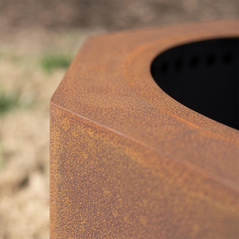 Titan Great Outdoors Corten Steel Dual Flame Smokeless Octagon Fire Pit with Lid, 13.25" x 21" Fire Pit, Patina Finish