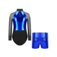 thumbnail image 2 of iiniim Kids Girls Dance Outfits Long Sleeve Shiny Rhinestones Gymnastic Leotards with Metallic Shorts Set Activewear Blue 12, 2 of 7