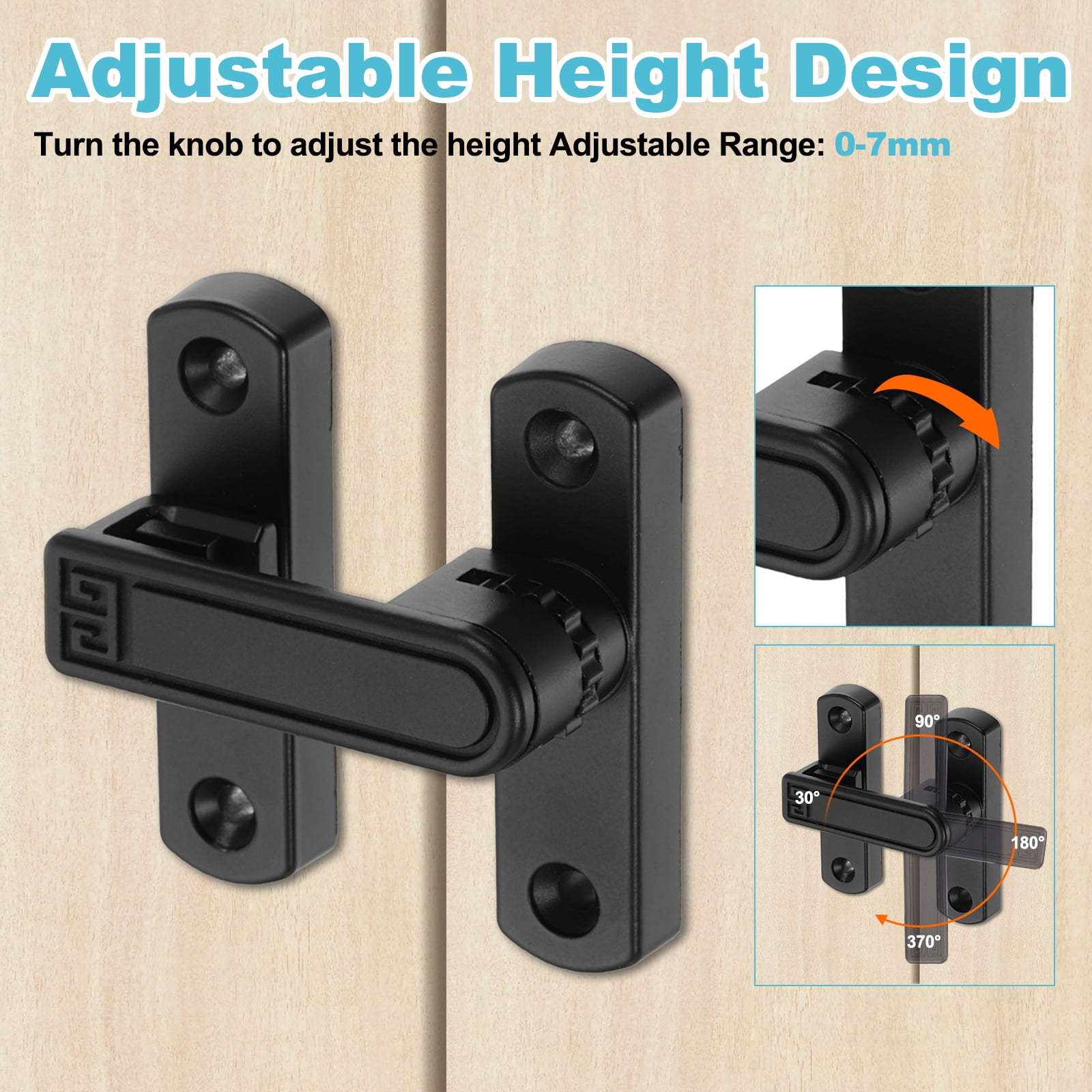Uxcell 2PcsBarn Door Lock, Zinc Alloy 90/180 Degree Flip Gate Latches, Adjustable Security Sliding Door Latch Lock Hardware with Screws for Cabinet, Bathroom, Window, Garden, Black