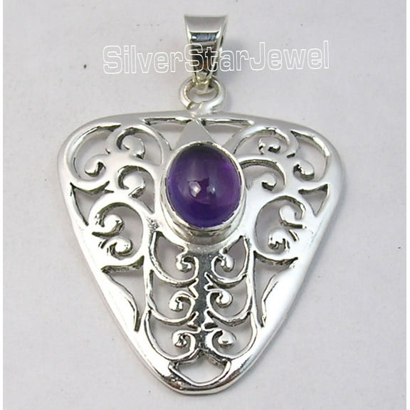 SilverStarJewel Sterling Silver Amethyst Pendant 1.5" Women Gift For Mom Jewelry