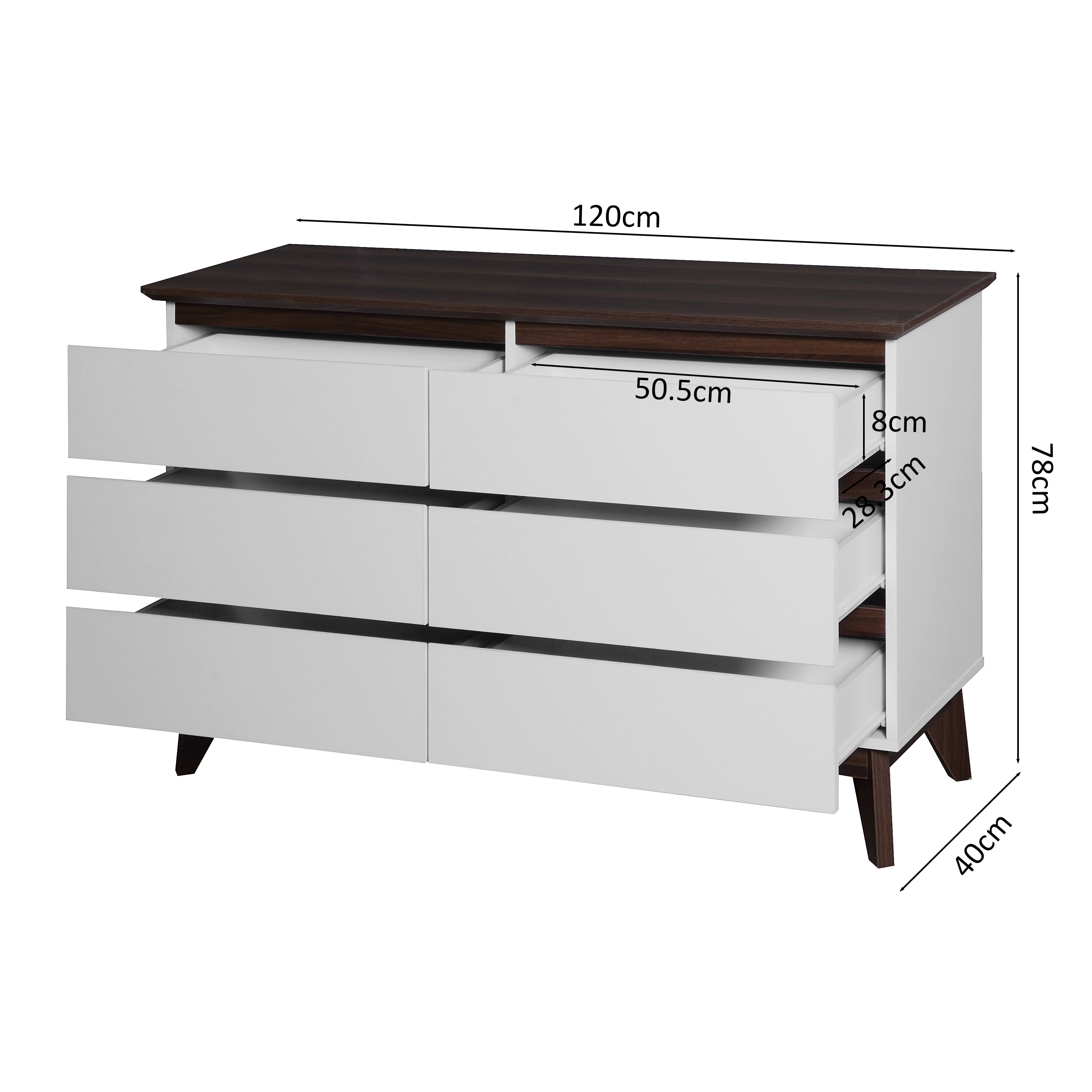 MAYEERTY 6-Drawer Wide Storage Cabinet, Modern Chest of Drawers for Bedroom, Living Room, White & Walnut