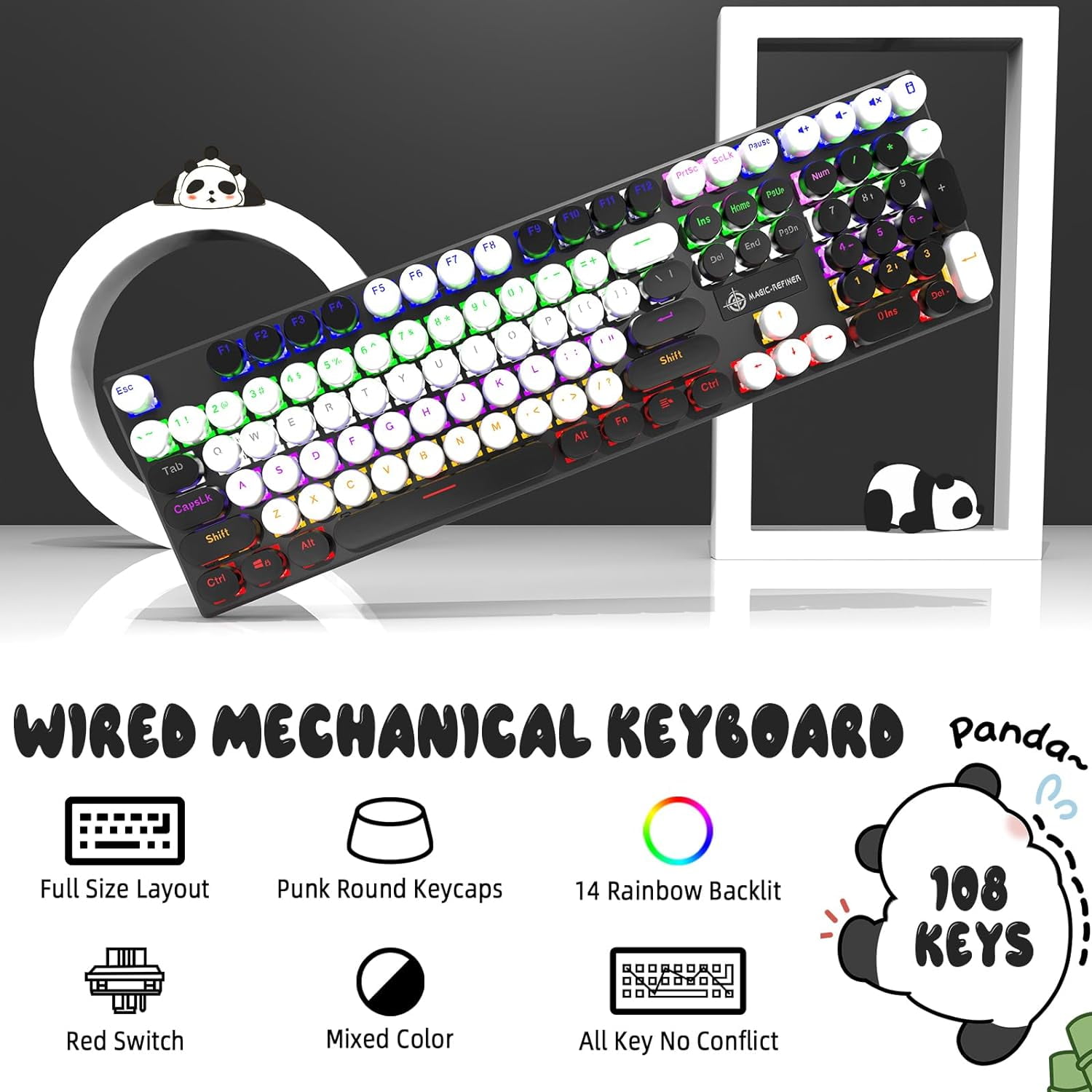 LexonElec Backlit Keys Wired Gaming Keyboard with Keycap Puller, White