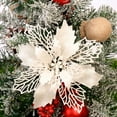 thumbnail image 2 of Set Of 10 Pcs Christmas Poinsettia Flowers Ornaments Glitter Floral Accessories Xmas Wreath Tree Decorations for Party Home Wedding, 2 of 3