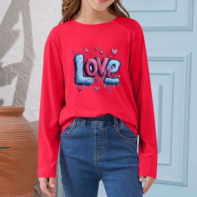 Blusas y camisas de manga larga con cuello redondo CUHK Top estampado de cuello redondo para primavera y verano Jersey informal Camisa básica de manga larga para niños y niñas Blusa de poliéster para