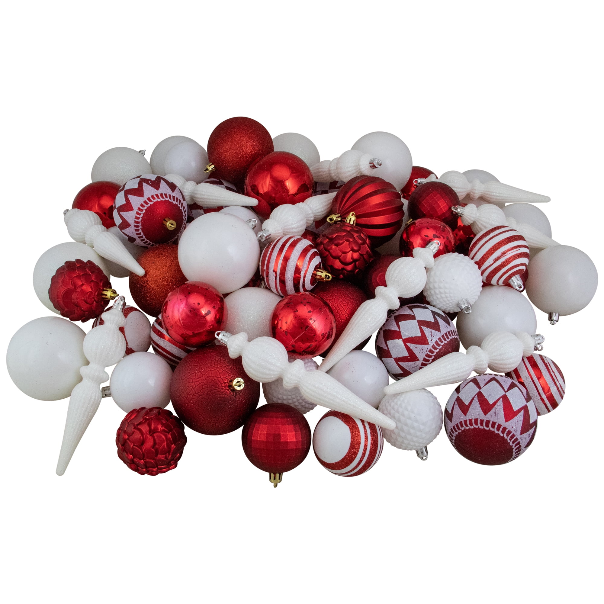 75ct Red and White Shatterproof 4Finish Christmas Ball Ornaments