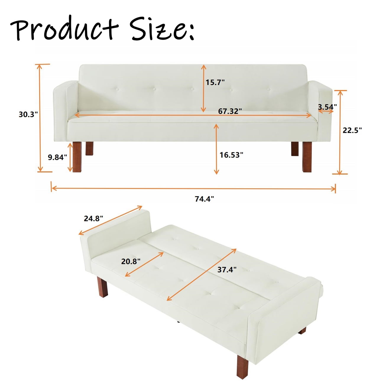 Futon Sofa Bed,Modern Dark Gray Convertible Couch Bed with Armrests,Fabric Linen Sofa Bed,Folding Recliner Futon Sleeper Sofa
