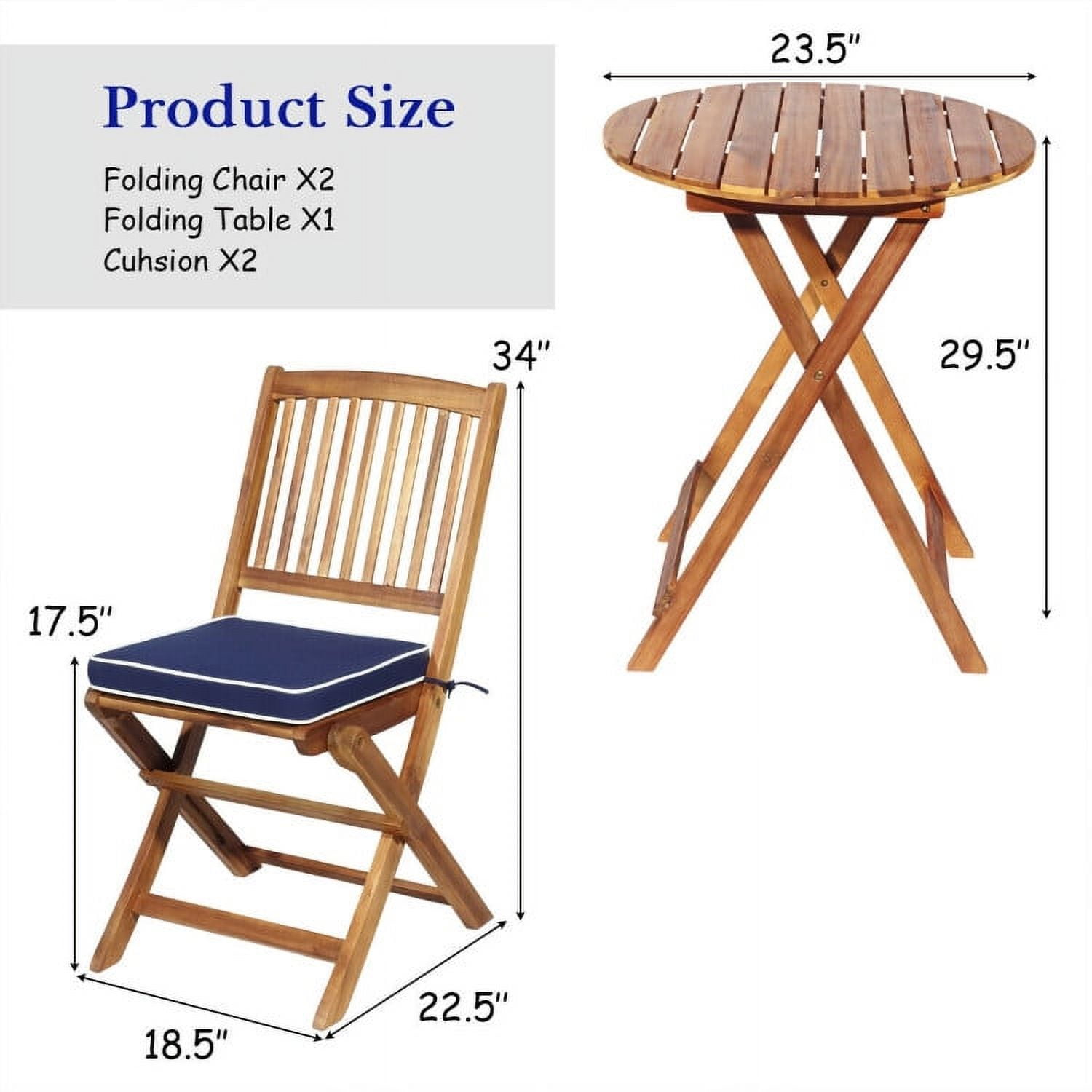 Aimee Lii 3 Pieces Patio Folding Bistro Set with Padded Cushion and Round Coffee Table, Navy Aimee Lii 3 Pieces Patio Folding Bistro Set with Padded Cushion and Round Coffee Table, Navy