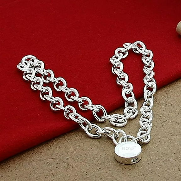 GKNET Modern Chic Trendy Style 925 Sterling Silver Round Lock Pendants Necklaces Chain