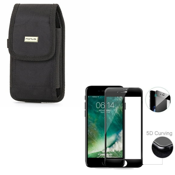 Compatible With iPhone 8 7 6S 6 - Rugged Canvas Case w Tempered Glass Screen Protector 5D