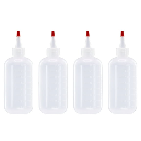 Lakeshore Trade 4 pack of 8oz (240mL) Plastic Boston Round Squeeze Bottles Yorker Caps LDPE