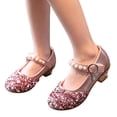 thumbnail image 6 of Gpaecead Girls Sequin Pearl Princess Dance Shoes Solid Color Non Slip Low Heel Performance Shoes For Kids, Pink, 6 of 8