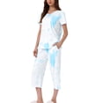 thumbnail image 4 of Conjunto de pijama para mujer INSPIRE CHIC, tie dye, de manga corta, pantalones capri con bolsillos, M, azul y blanco, 4 of 6
