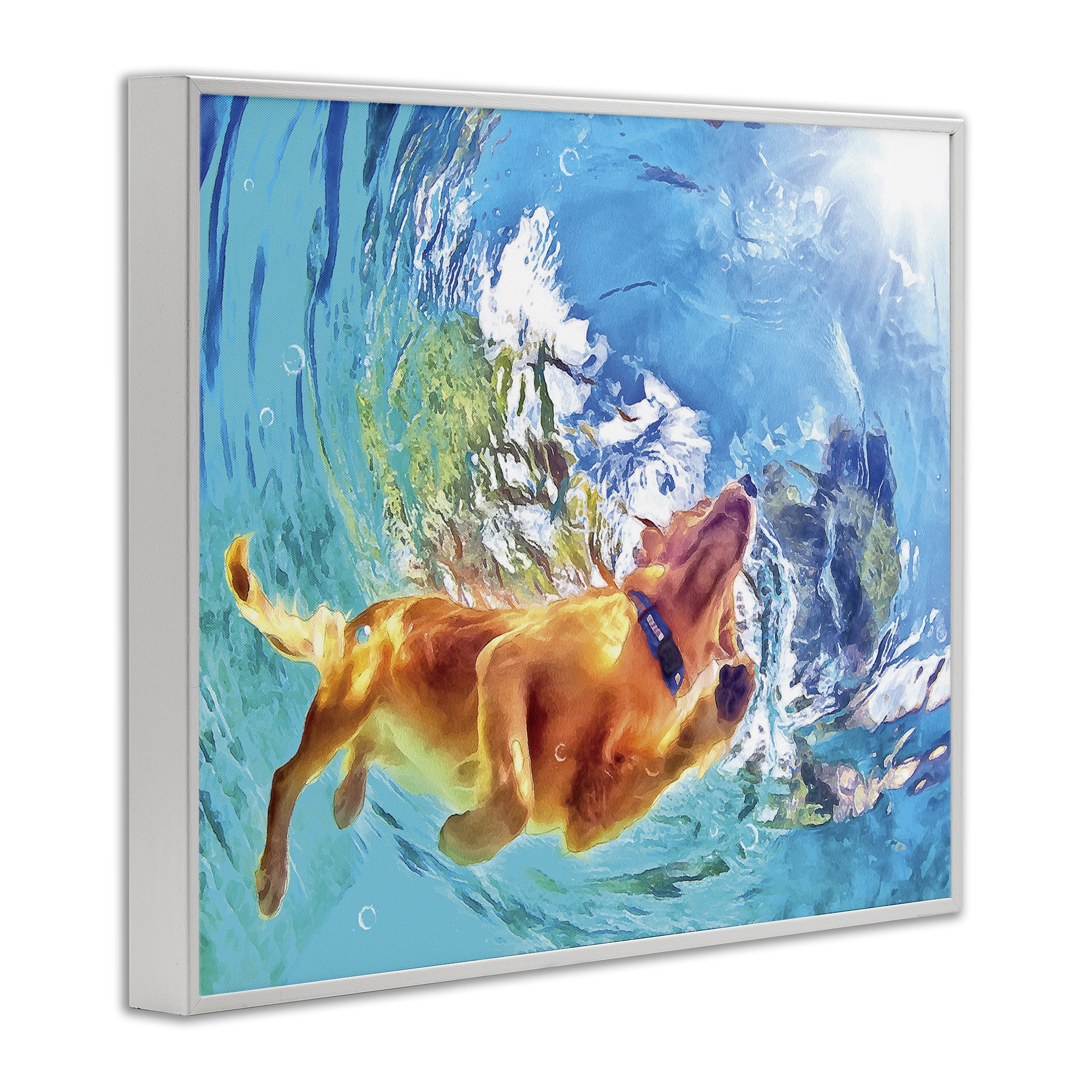 Stupell Industries Underwater Swimming Dog Animals & Insects Painting White Framed Art Print Wall Art, 14 x 11