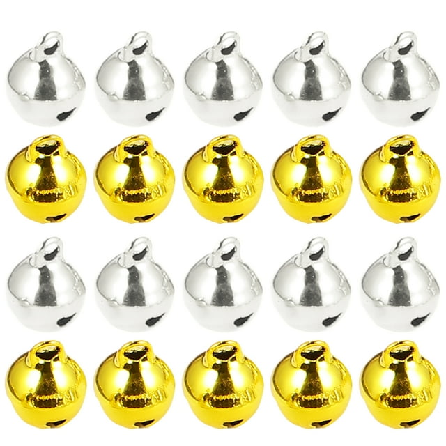 200Piezas Jingle Bells Llavero Colgante Campanas Artesanías Campanas para mascotas DIY Árbol Colgante (10 mm, dorado, plateado para cada 100 piezas)