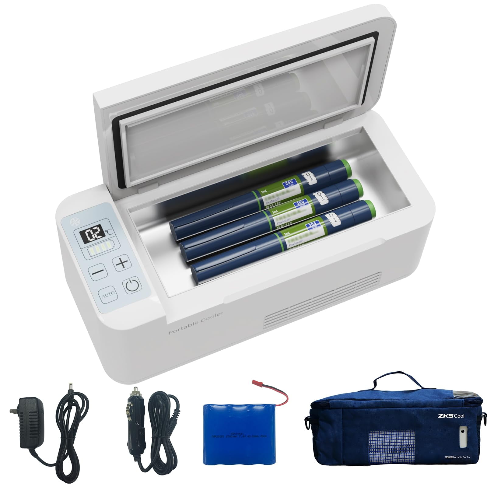 ZKSCool Portable Insulin Travel Case 24.4 cu in Rechargeable Battery Diabetic Box, Mini Drug Refrigerator with LCD Temp Display, Insulin Cooler Travel Box for Home & Outdoor Use
