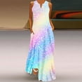 thumbnail image 2 of Dvkptbk Women's Summer Robe Maxi Sans Manches Été Col en V Décontractée Boho Robe d'Été Dégradé Ourlet Long Style Piste Robes de Plage, 2 of 5