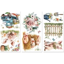 Rub on Transfer Decals for Furniture Crafts Pig and Flower 6"x12" 3Pcs Waterproof UV Transfer Decals Sticker for Farm Dresser Glass Porcelain Wood Plastic