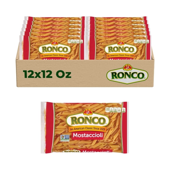 Ronco Smooth Mostaccioli Pasta – Classic Italian Tube Pasta (12-Pack, 12 oz Each) – A smooth, tube-shaped pasta perfect for holding sauces and enhancing your favorite Italian inspired dishes.
