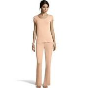 Maidenform Flutter Sleeve Tee & Rib Pants Set, Peach Whip, Size - L