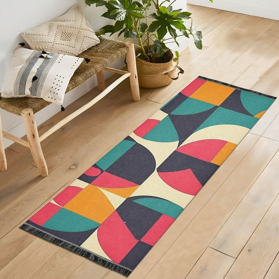 Yayeee Runner Rug for Bedroom 2'x6' Machine Washable Hallway Non Slip Mat, Retro Geometric