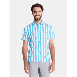 Birdie Bound Men's Flamingo & Stripes Golf Polo