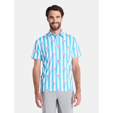 Birdie Bound Men's Beverly Stripe Flamingos Print Polo, Sizes XS-4XLT