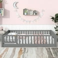 uhomepro Full Size Wood Floor Bed Frame with Fence and Door for Kids