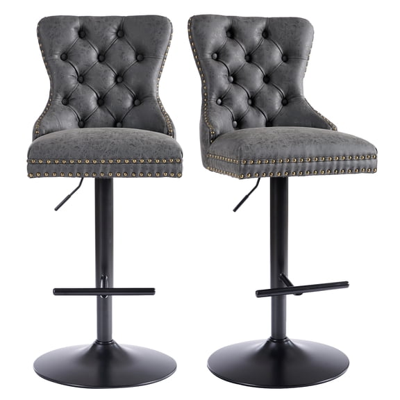 MIKIBAMA Modern Bar Stools PU Swivel Barstools Adjusatble Seat Height from 26-33 Inch, Set of 2