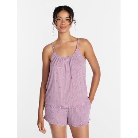 Joyspun Women’s Modal-Blend Ruffle Trim Cami and Shorts Sleepwear Set, 2-Piece, Sizes XS-3X