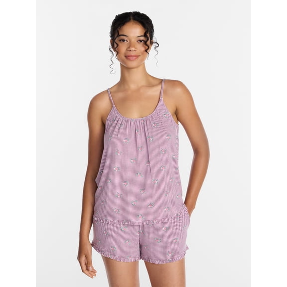 Joyspun Women’s Modal-Blend Ruffle Trim Cami and Shorts Sleepwear Set, 2-Piece, Sizes XS-3X