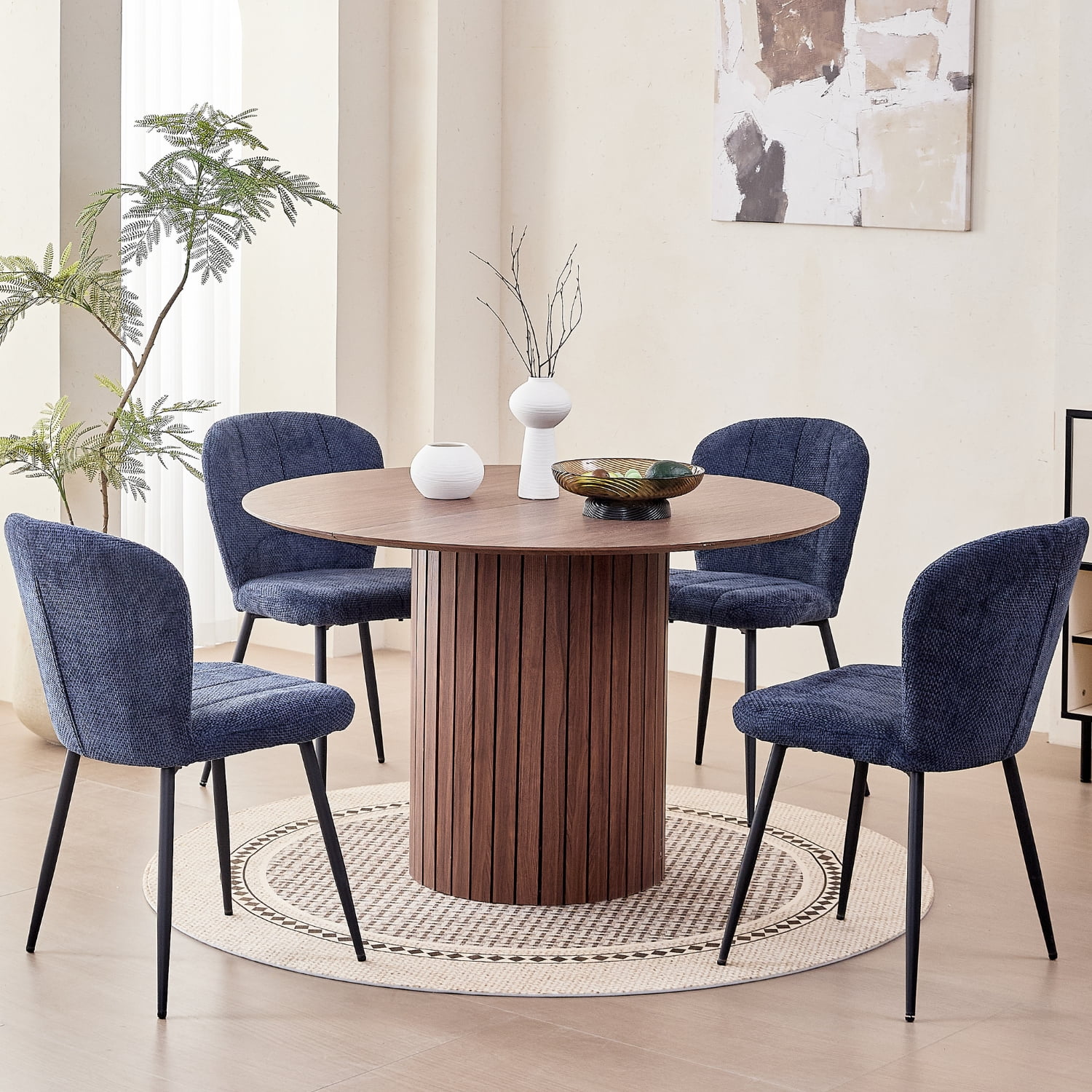 Dining Chairs Set of 4, Upholstered Chenille Fabric Kitchen Chairs With Metal Legs, Wingback Elegant Tufted Accent Vanity Chair For Dinner, Bedroom, Living Room, Apartment, Blue