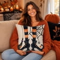 thumbnail image 3 of Vintage Halloween Throw Pillow Covers 18x18,Pumpkins Ghost Bat Pattern Seasonal Decorative Horror Cushion Case Decoration for Home Sofa Couch Bed, 3 of 5