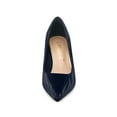 thumbnail image 6 of BLISSFUL STEP Women Pointed Toe Leaves Print Slip on Kitten Heel Pumps Navy Blue 9.5, 6 of 7