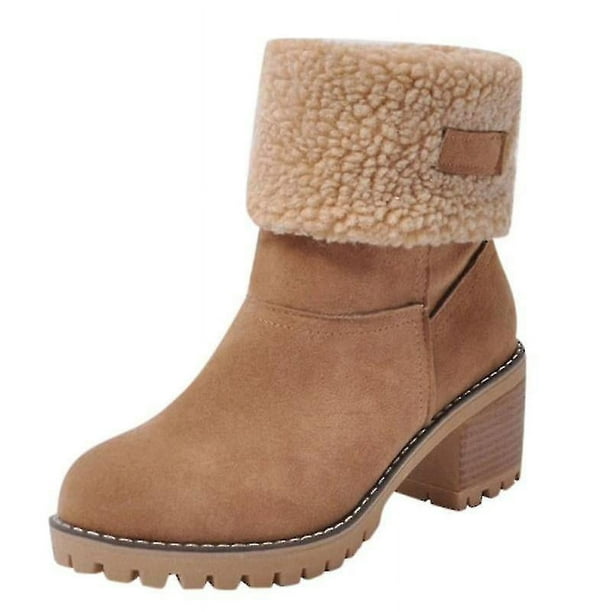 Botas de nieve de tobillo cálidas de piel cómoda de invierno para mujer