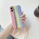 thumbnail image 1 of Funda de silicona líquida con correa para colgar en el cuello para iPhone 14 13 12 Mini 11 Pro Max XS X XR 6 7 8 Plus Candy Colorful Rainbow Cover Tan Jianjun unisex, 1 of 2