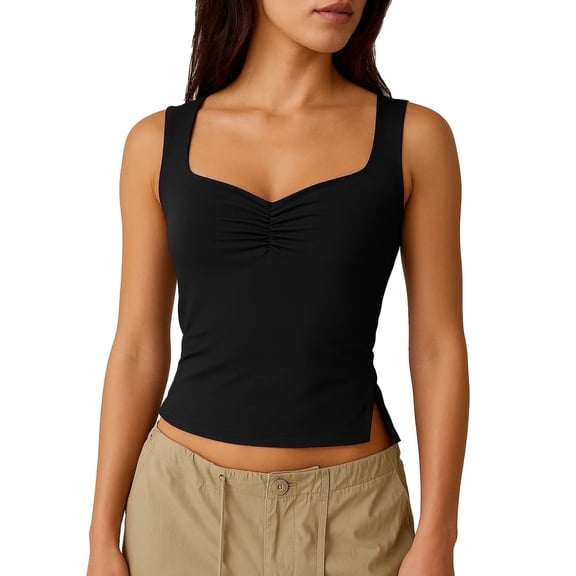 SOMER Tank Tops for Women Black Sweetheart Neck Sleeveless Summer Crop Tops Casual Slit Hem Shirts Yoga